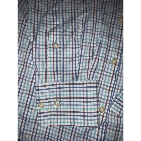 PETER MILLAR Men Size M Blue Multicolored Plaid Cotton Stretch Button-Up Shirt - Picture 5 of 8